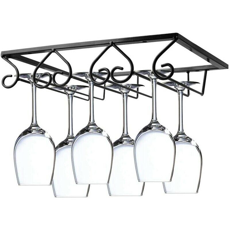 Black Wine Glass Rack Holder Metal Under Cabinet Stemware Wine Glasses StorageK1