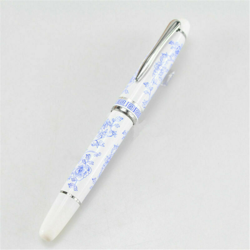 Chinese Blue And White Flower Pattern Refill Medium Nib Fountain Pen 0.5mm Retro