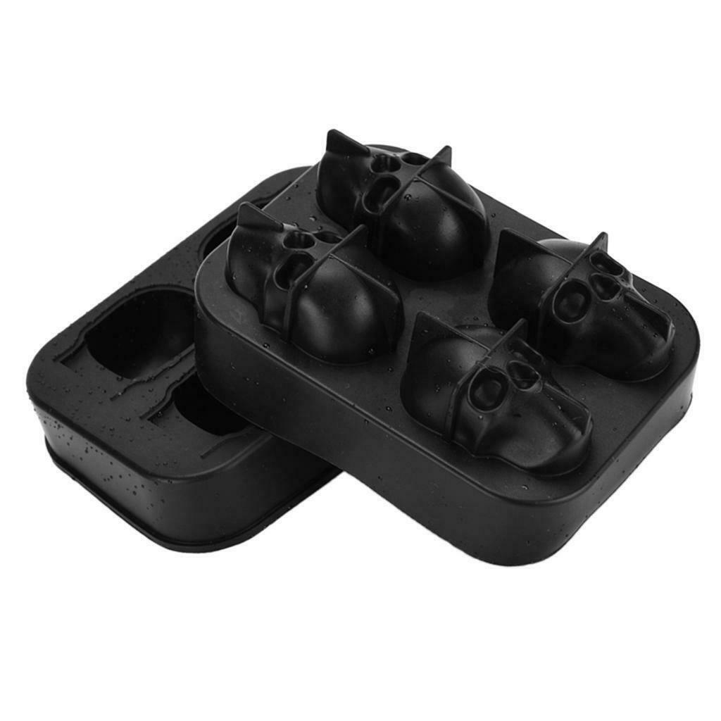 Soft Silicone Skeleton Ice Cube Maker Tray Cake Making Mold Box W/ Lid Black