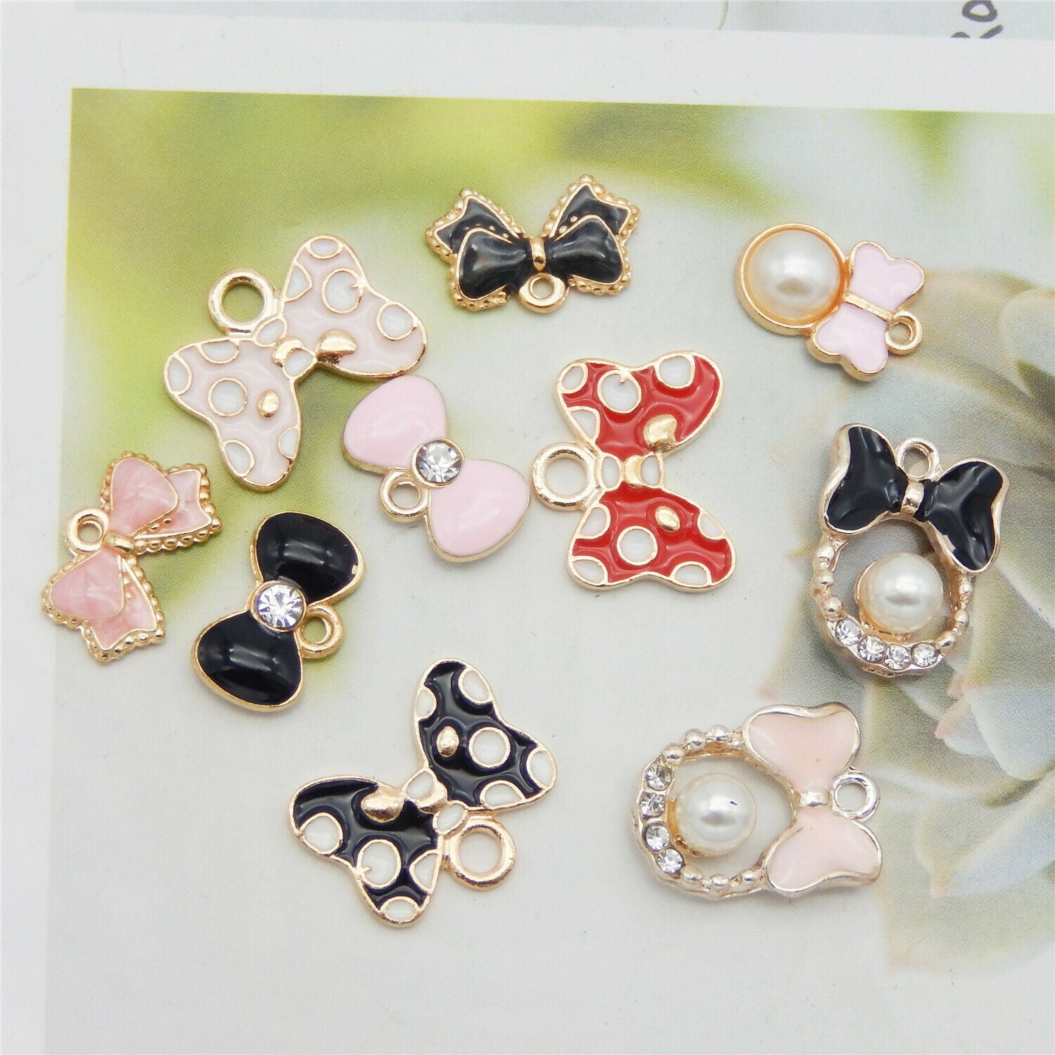 20 pcs Mix Lot Bow Alloy Charm Enamel Drop Dangles For Bracelet Pendant Making