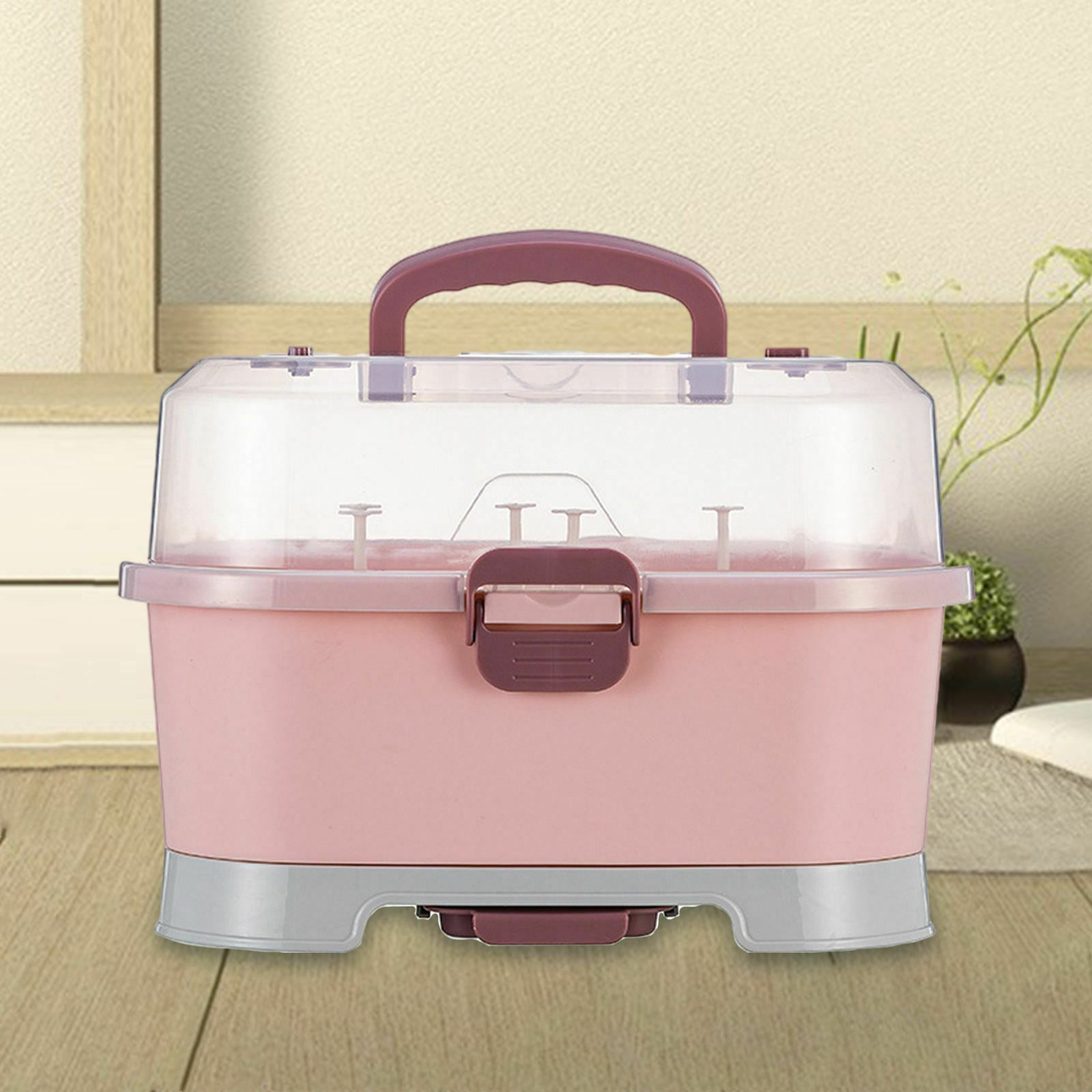 Baby Bottle Drying Rack Organizer Box Cutlery Container Home Kitchen Travle Pink