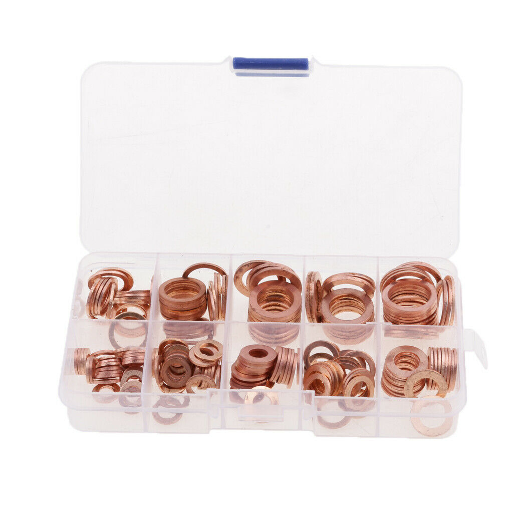 200pcs Oil Drain Plug Washer Copper Crush Seal Assortment Assorted with Box
