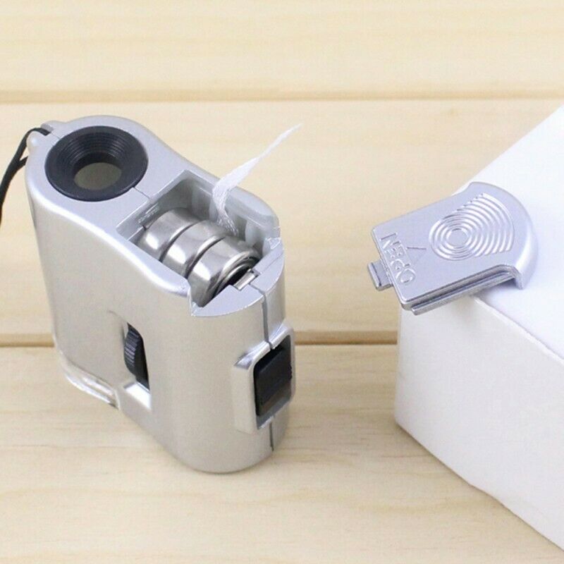 Mini 60X Microscope Magnifier Glass Jeweler Detector Loupe Len with LED UV Light