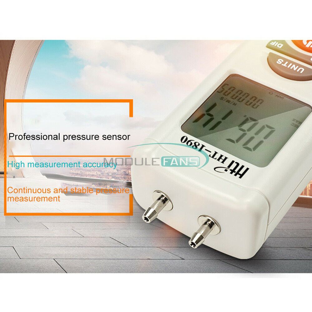 HT-1890 LCD Digital Backlit Manometer Differential Gauge Air Pressure Meter