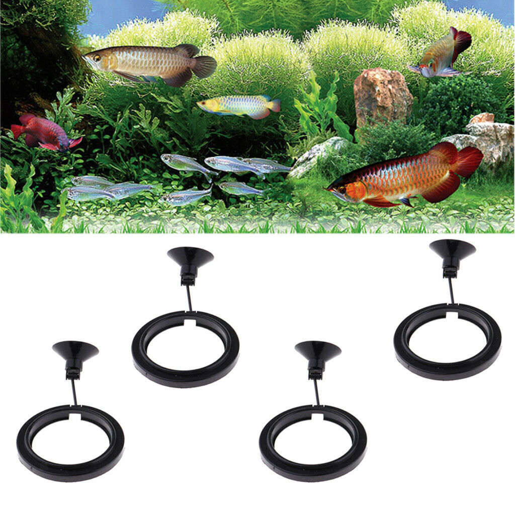 4 Pcs Aquarium Fish Floating Food Feeder Circle with Suction Cup, Round Shape,