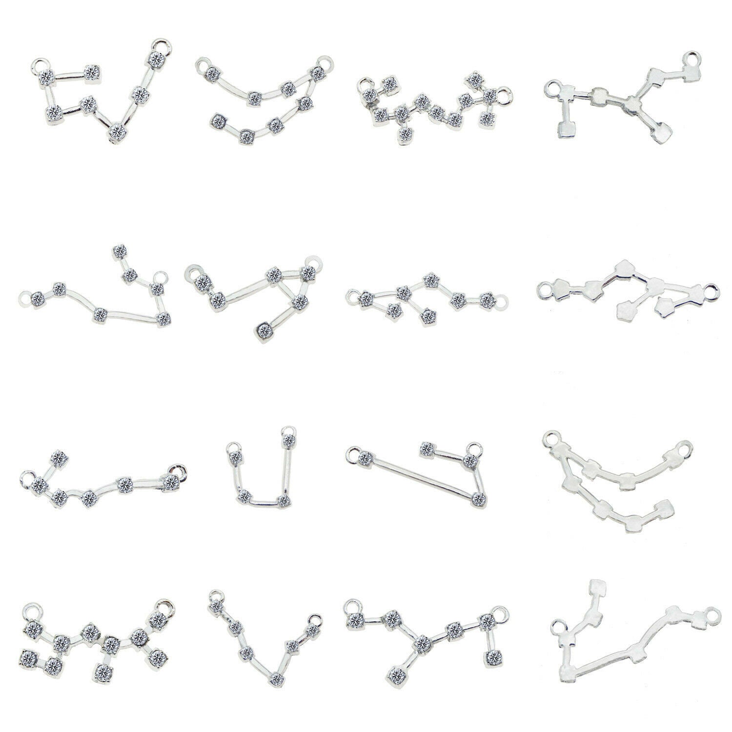 1 set of (x12) White K Alloy Crystal Zodiac Signs Craft Pendant Jewelry Findings