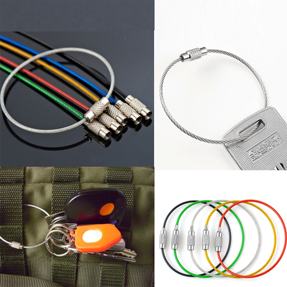 Outdoor Sports Carabiner Wire KEY CHAIN Cable Stainless Steel RING Screw Locking