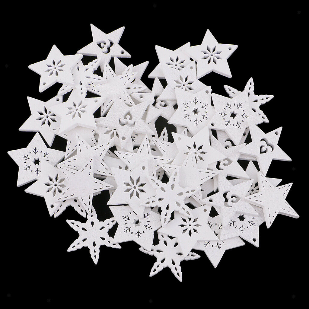 50 Pieces White Wood Cutouts Star Shapes Wood Snowflake Wooden Decoration