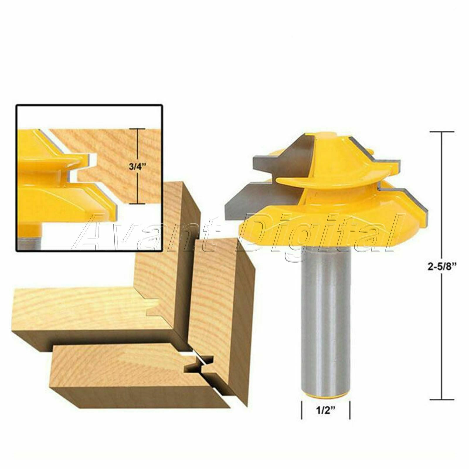 1/2 Inch Router Bit Lock Miter Cutter Chamfer & Bevel 45 Degree Woodworking Tool