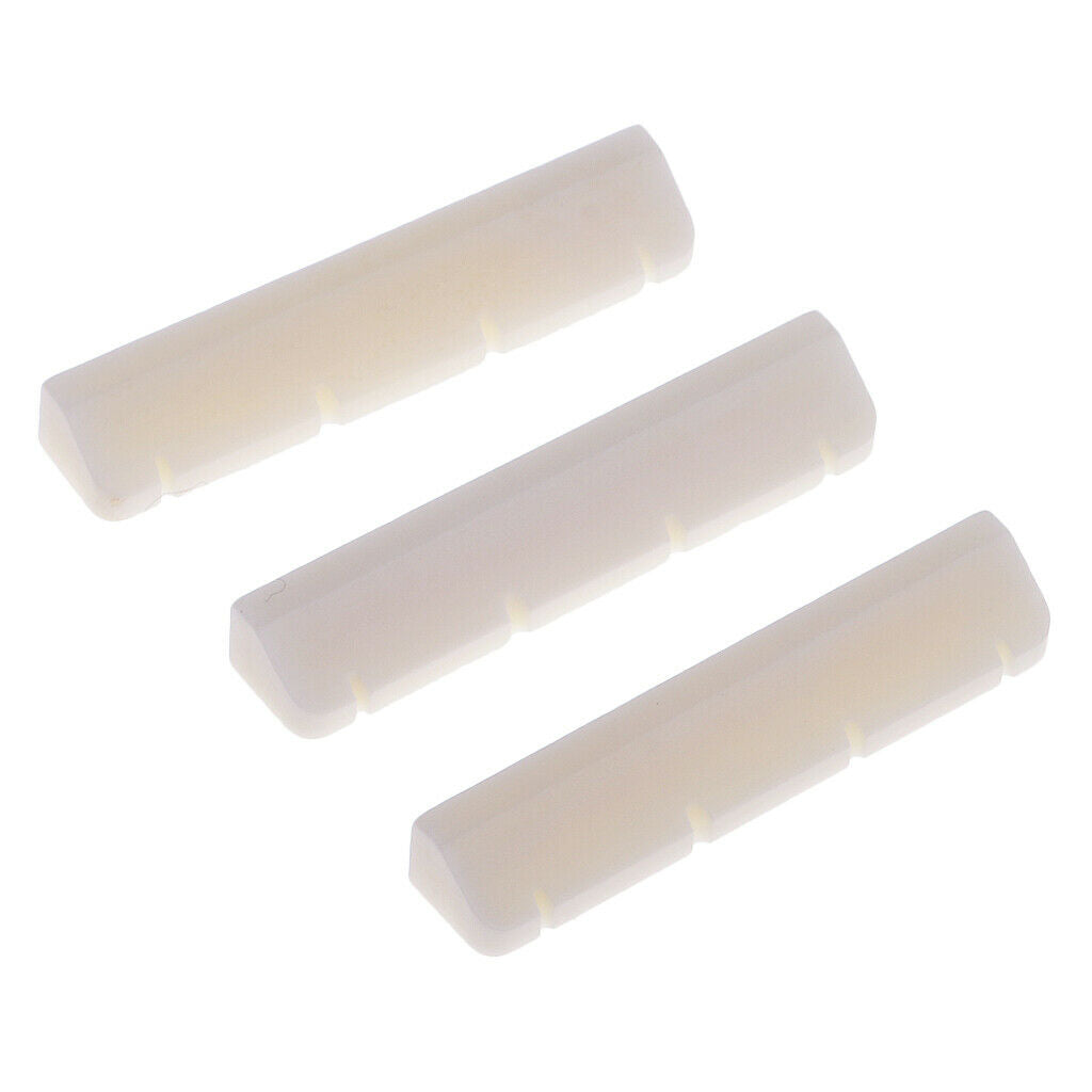3Pcs String Instrument Bridge Slotted Bone Nuts 35x6x5mm for 4-String Guitar
