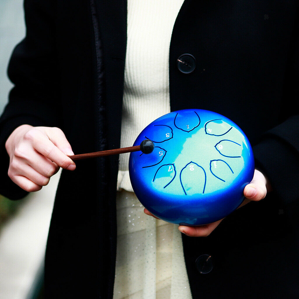 6" Steel Tongue Drum Hand Pan Drum w/ Bag Mallets Yoga Meditation Royal Blue