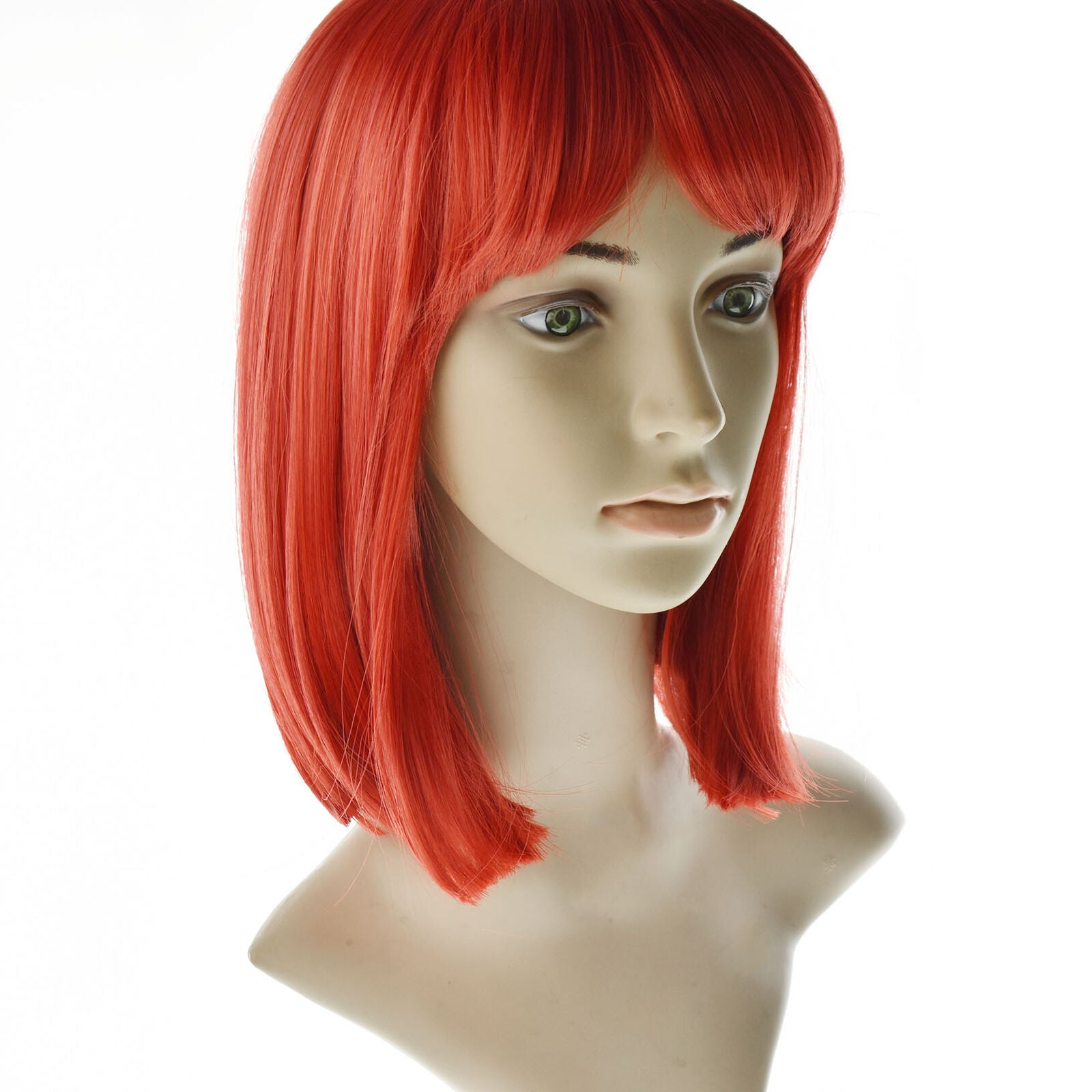 14" Womens Straight Bob Wig Women Wigs with Bangs Synthetic Party Wigs Red