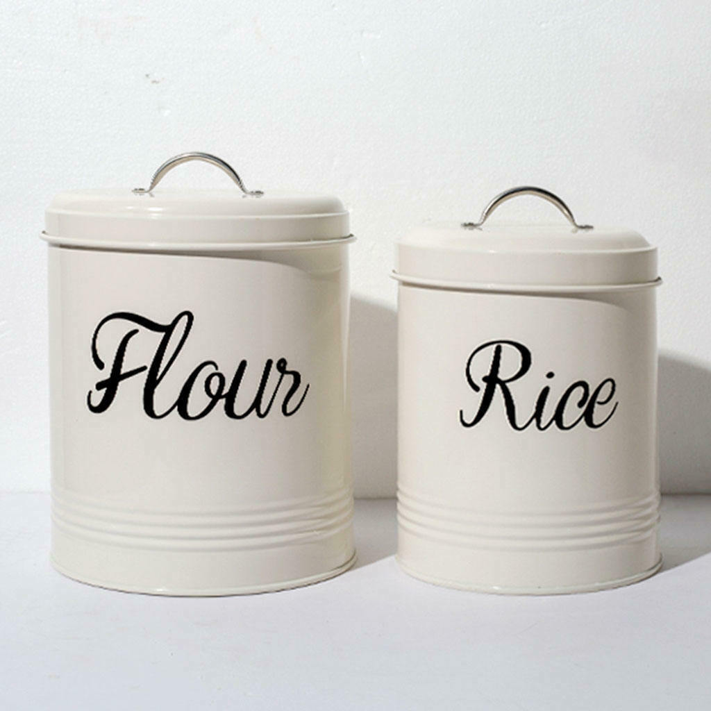 White Metal Foods Flour Storage Can Jar Canister 5L Container, Multifunctional