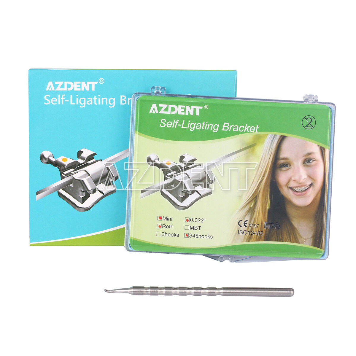 2 X Dental Orthodontics Self-Ligating Brackets Mini Roth.022 Hooks 345 AZDENT