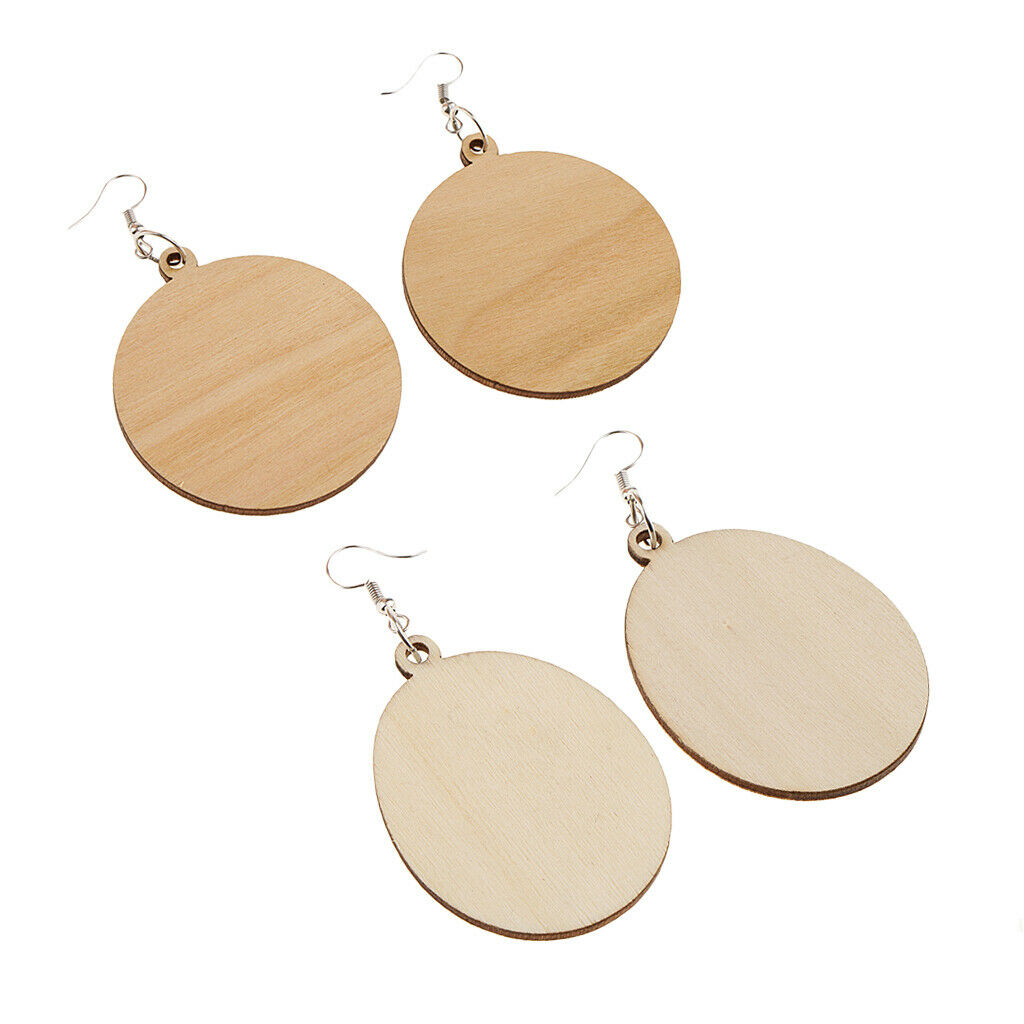 2 Pairs Ethnic Big Geometric Round Circle Teardrop Wooden Dangle Earrings