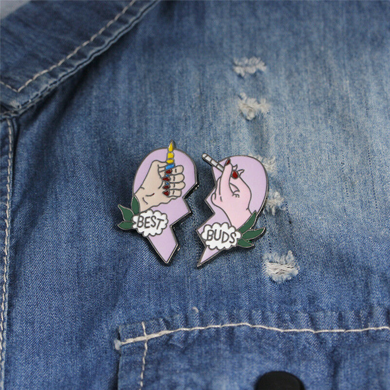 2Pcs/Set BEST BUDS Enamel Brooch Pins Friends Gift Badge Heart Pi.l8