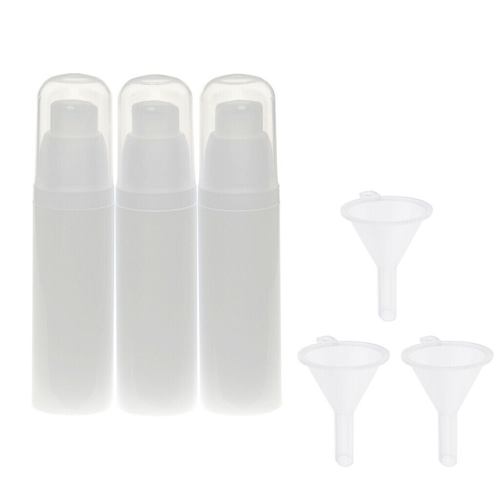 3 Pieces 30ml Empty Refillable Airless Lotion Pump Cosmetic Bottle 3 Funnels