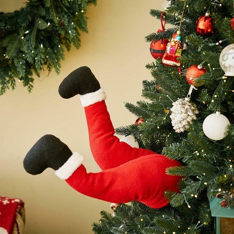 Christmas Tree Stick Out Santa Kicking Legs Door Ornament Indoor Stuck Decor