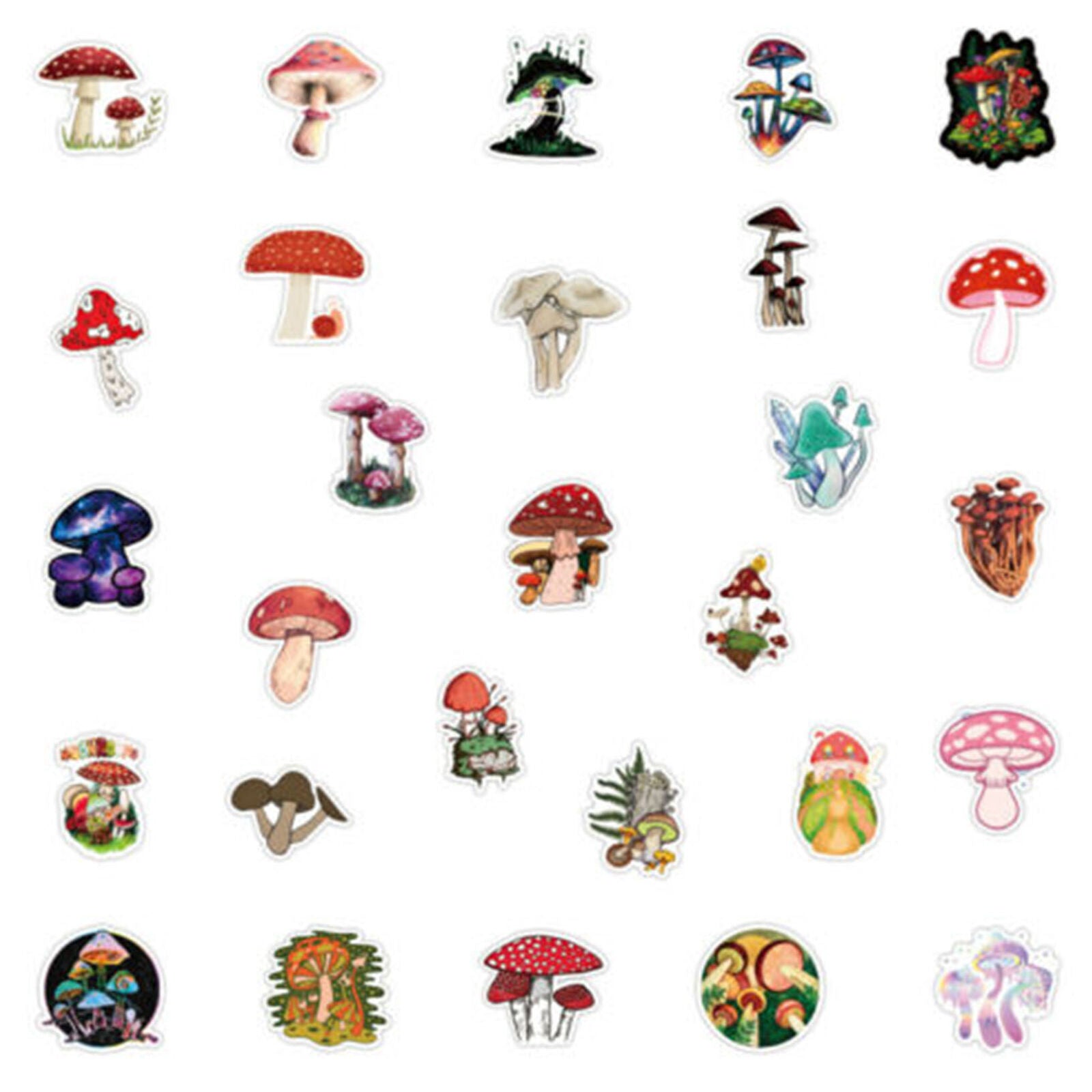 50PCS Cute Plant Mushroom Stickers For Laptop Skateboard Helmet Luggage Wall Diy
