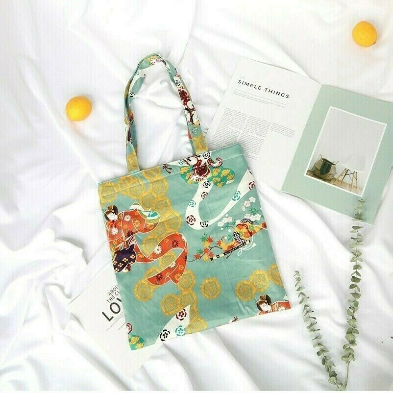 Women Floral Japanese Bag Handbag Eco Cotton Shopper Tote Geisha Ukiyoe New NR9
