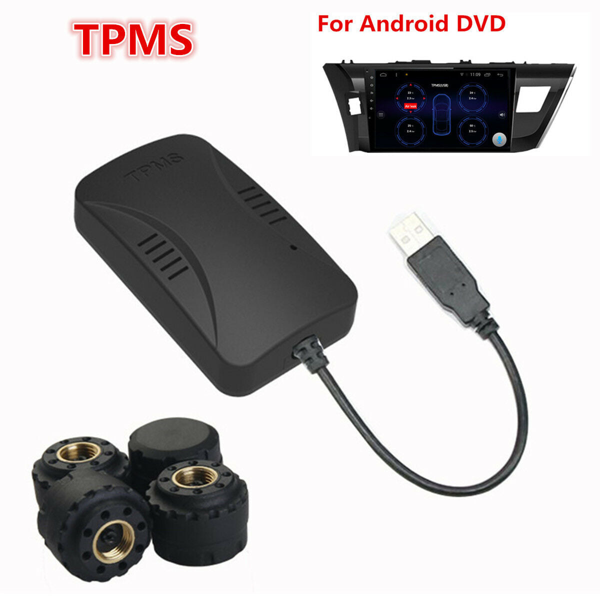 Newest TPMS Car Tire Pressure Alarm System With 4 Sensors For Android DVD Player