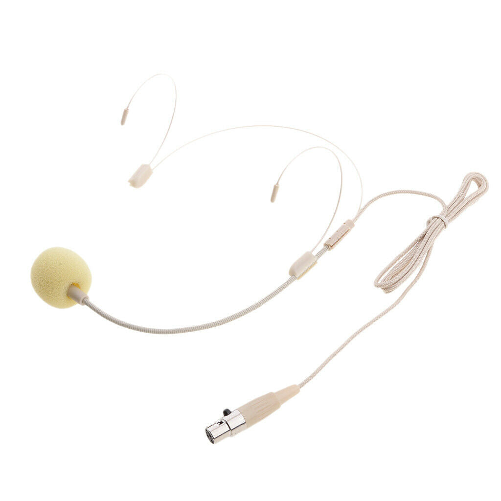 Double Ear Hook Wired Headset Headworn Microphone Beige XLR 3Pin Parts