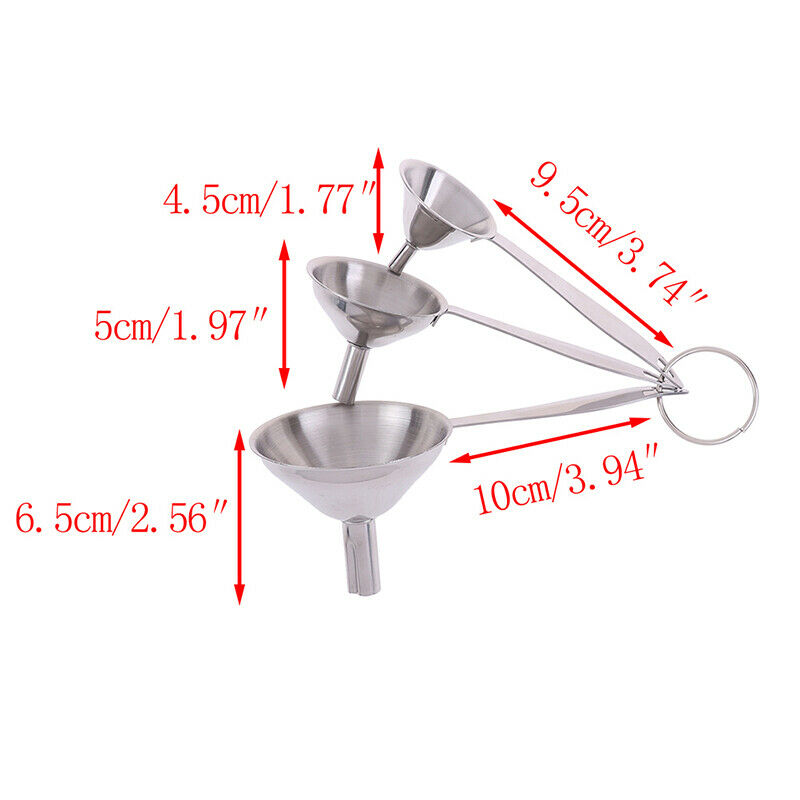 3pcs Stainless Steel Funnel Essentail Oil Water Spices Wine Flask Filter FunADD