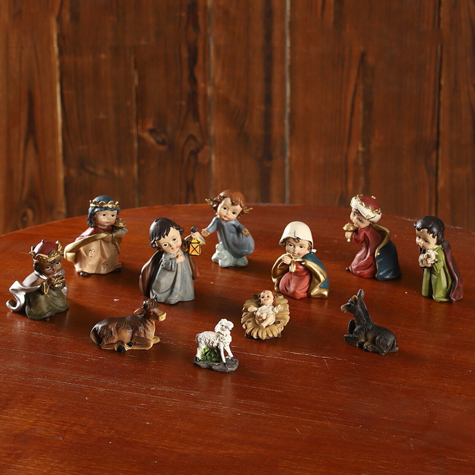 Nativity Scene Xmas Jesus Hand Painted Manger Miniatures Ornaments