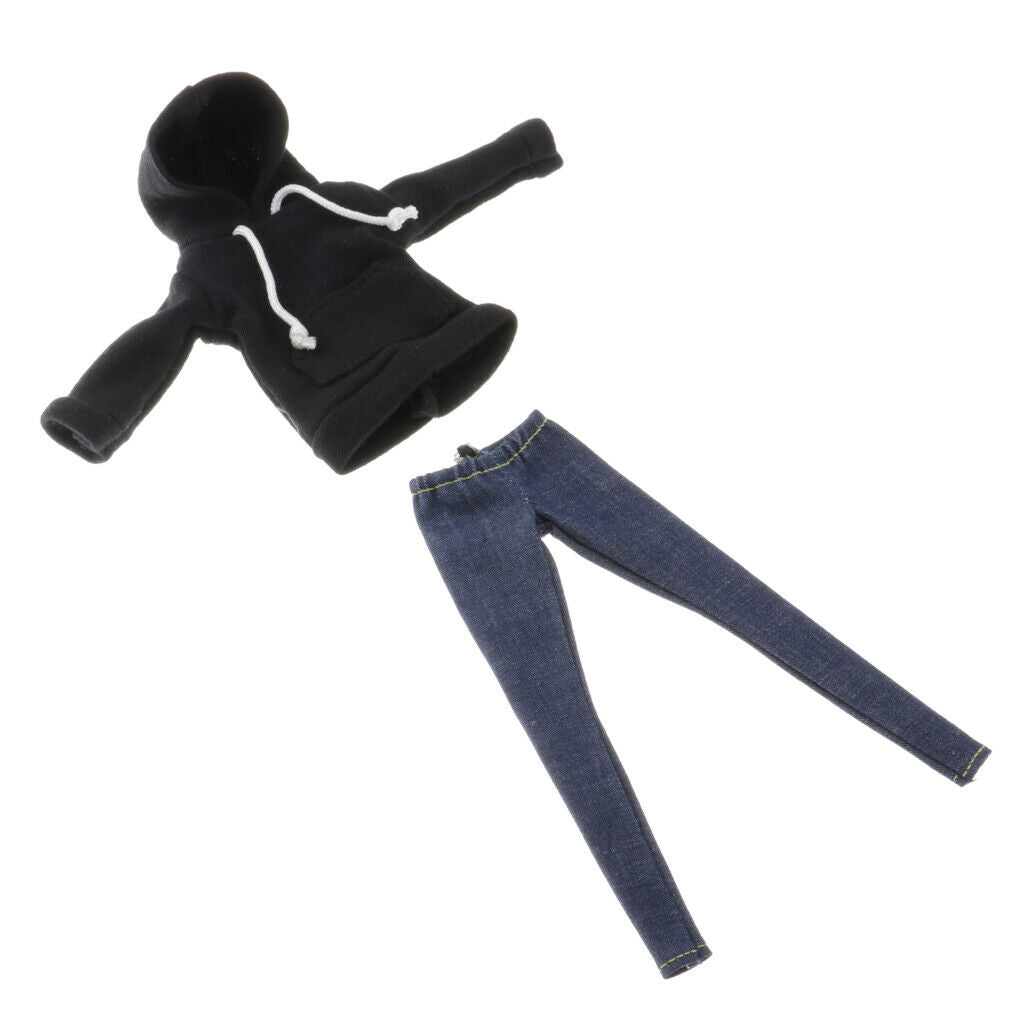 Lots 2 BJD Costume Black Hoodie & Jeans Pants for 1/6 Blythe Dollfie BB Accs