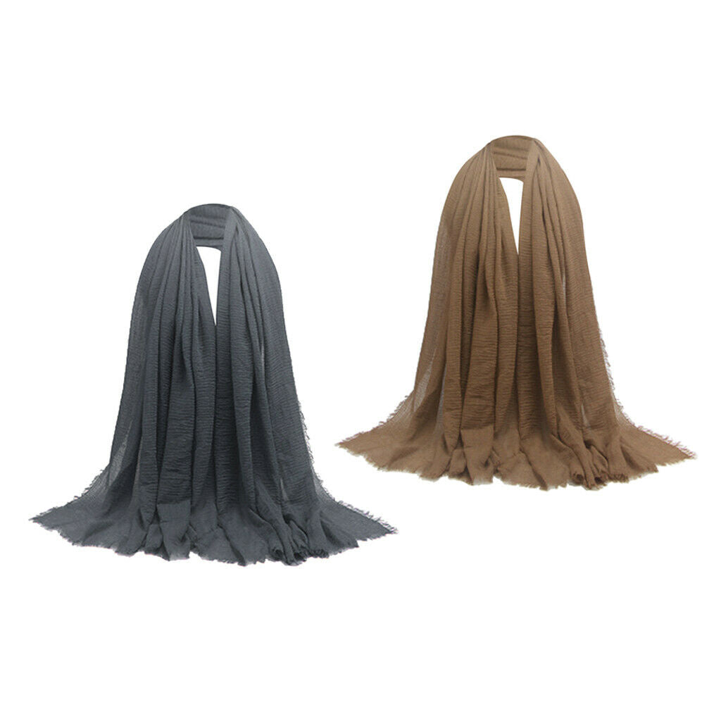 2 Pieces Womens Fashion Long Scarf Crinkle Hijab Shawl Headscarf Headwrap