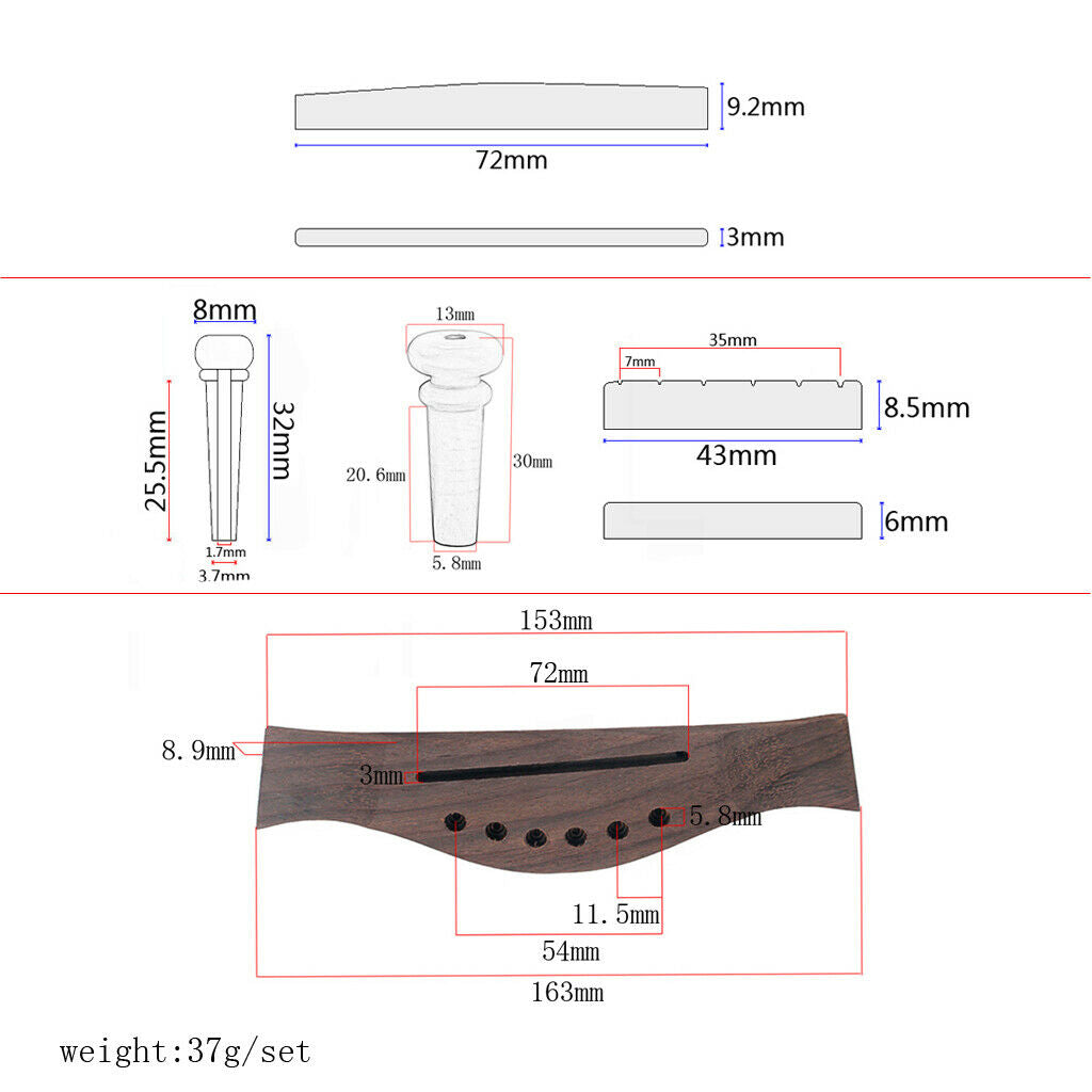 Acoustic Guitar Rosewood Bridge+Bone Bridge