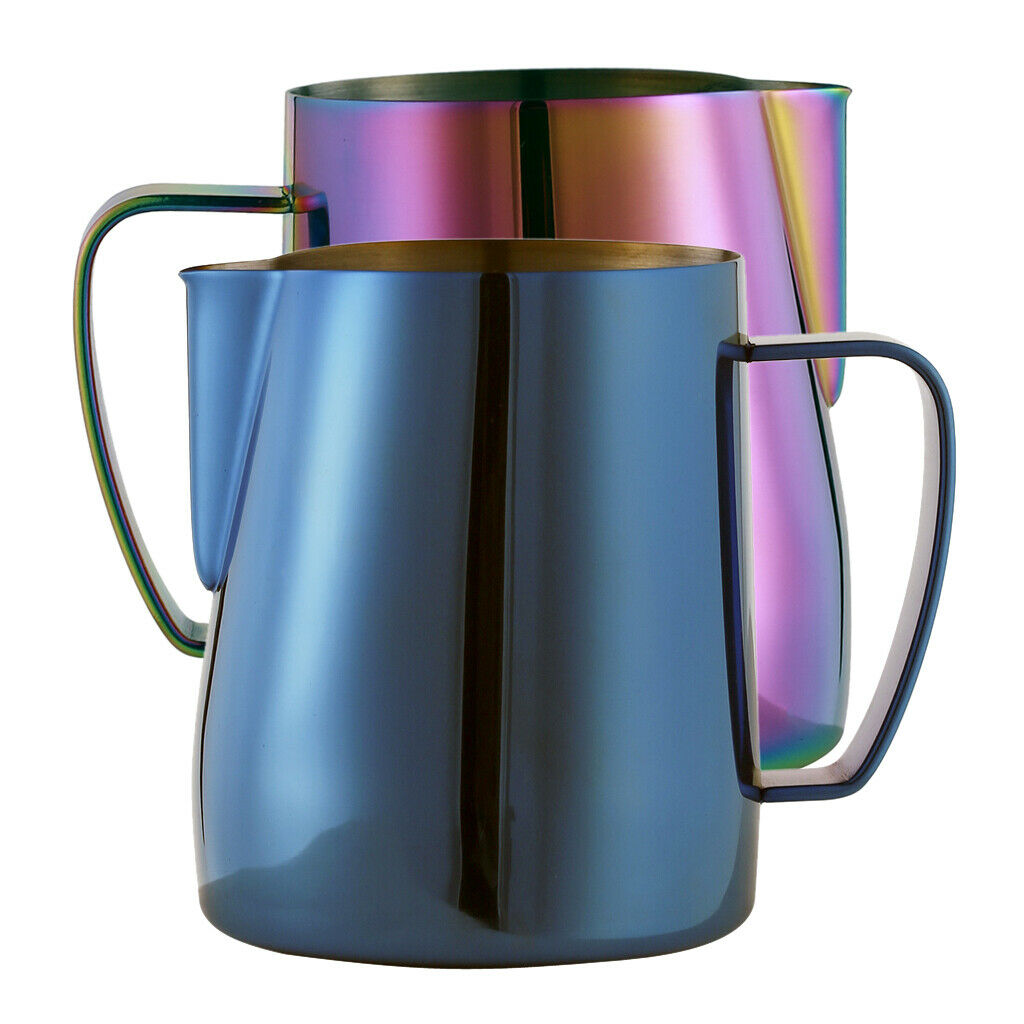 2Pcs 350ml Frothing Pitcher Stainless Steel Milk Steaming Coffee Creamer Pitcher