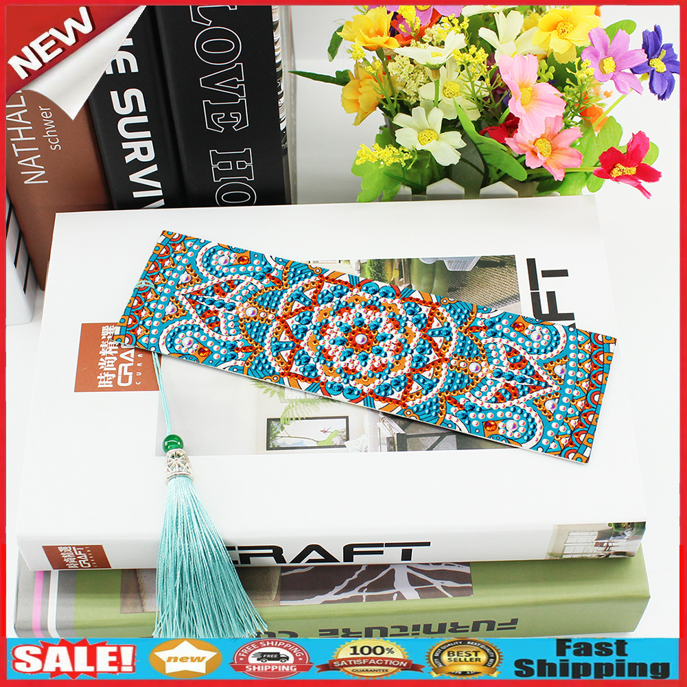 2pcs 5D DIY Special Shape Diamond Painting Leather Tassel Mandala Bookmarks @