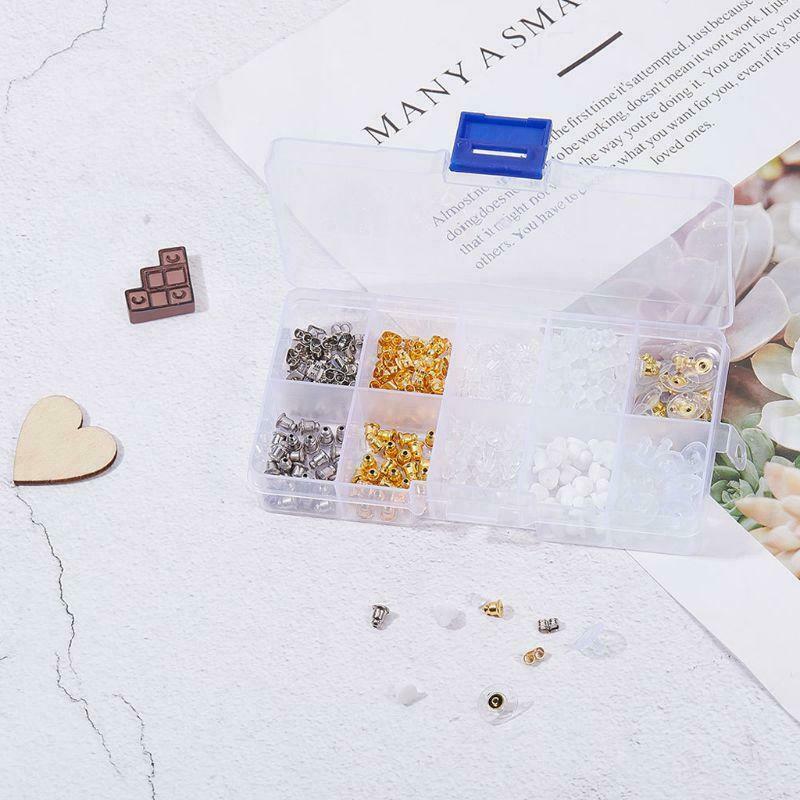 500Pcs10 Style Silicone Metal Assorted Secure Earring Backs Box Jewelry Finding