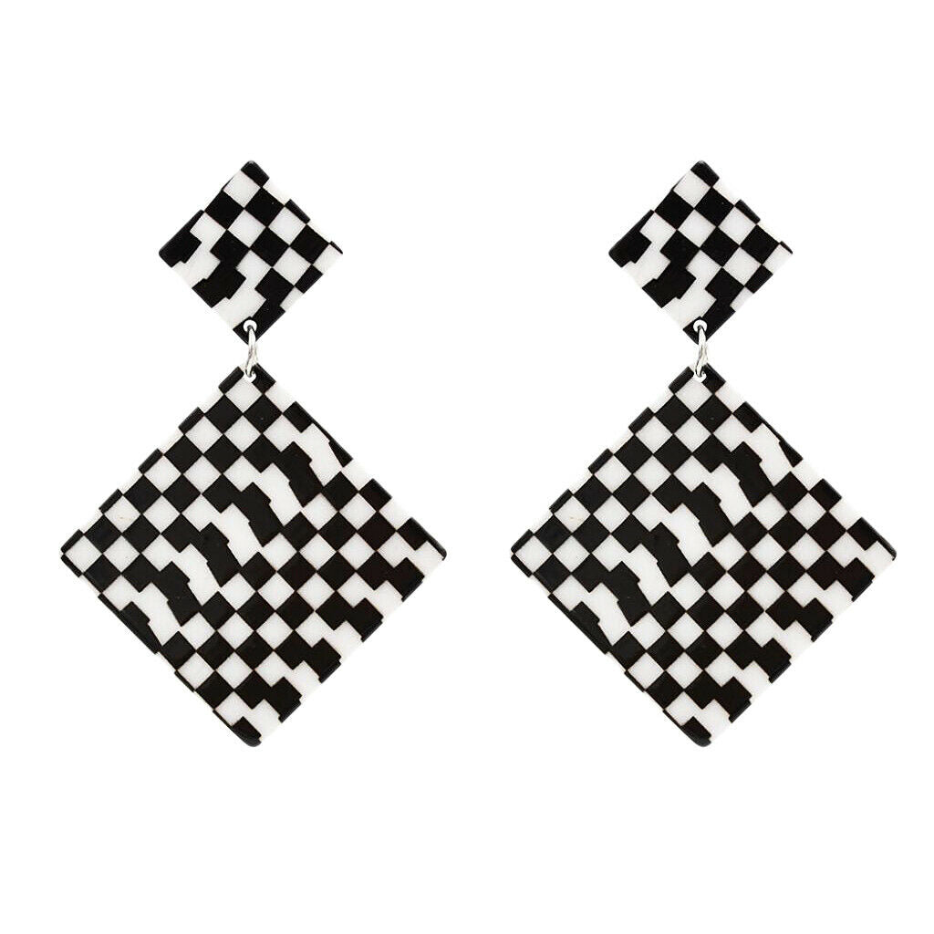Black White Acrylic Geometric Dangle Women Hip Hop Earring Rhombus