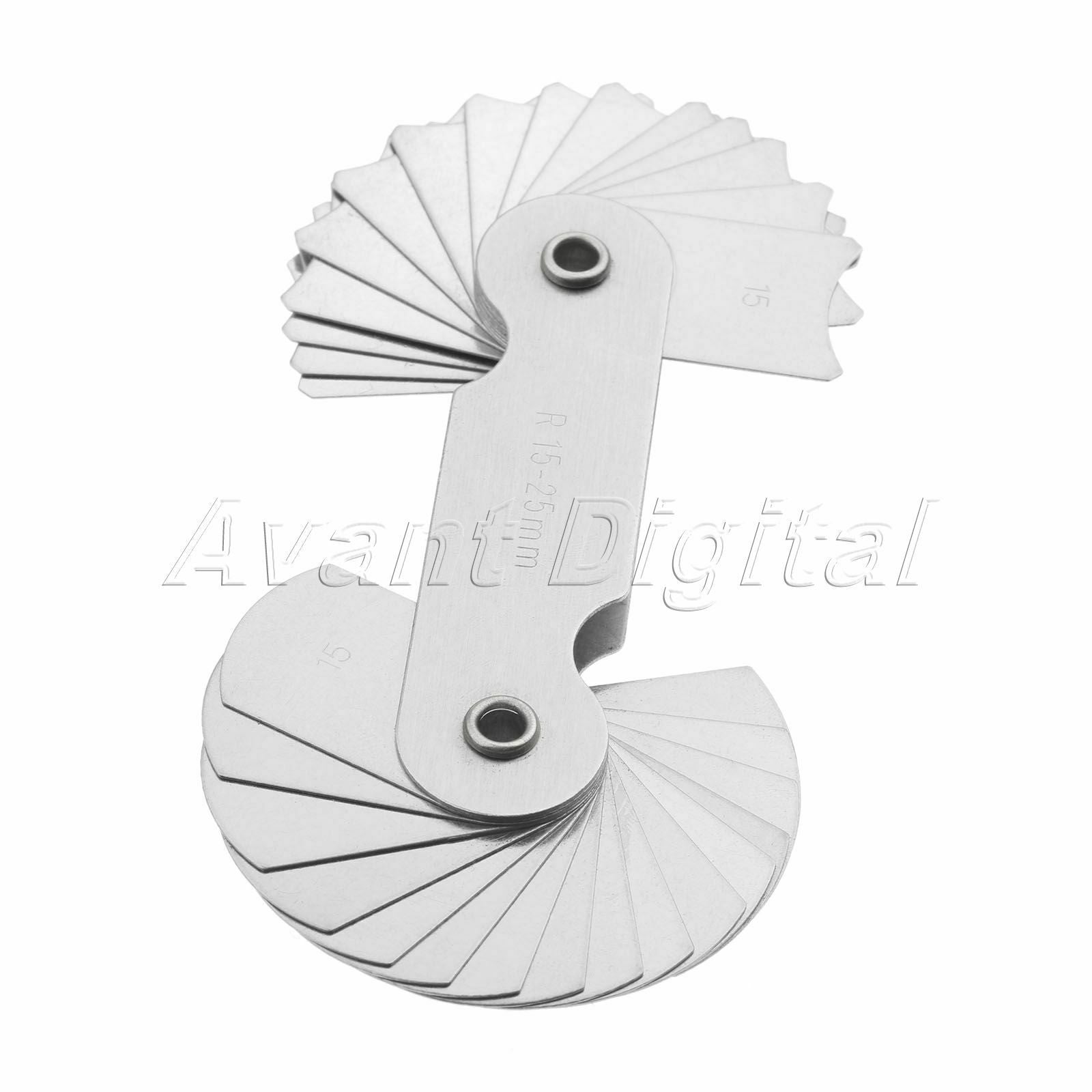 Professional Measuring Tool R15-25mm Radius Gauge Gage 32 Blades Stainless Steel