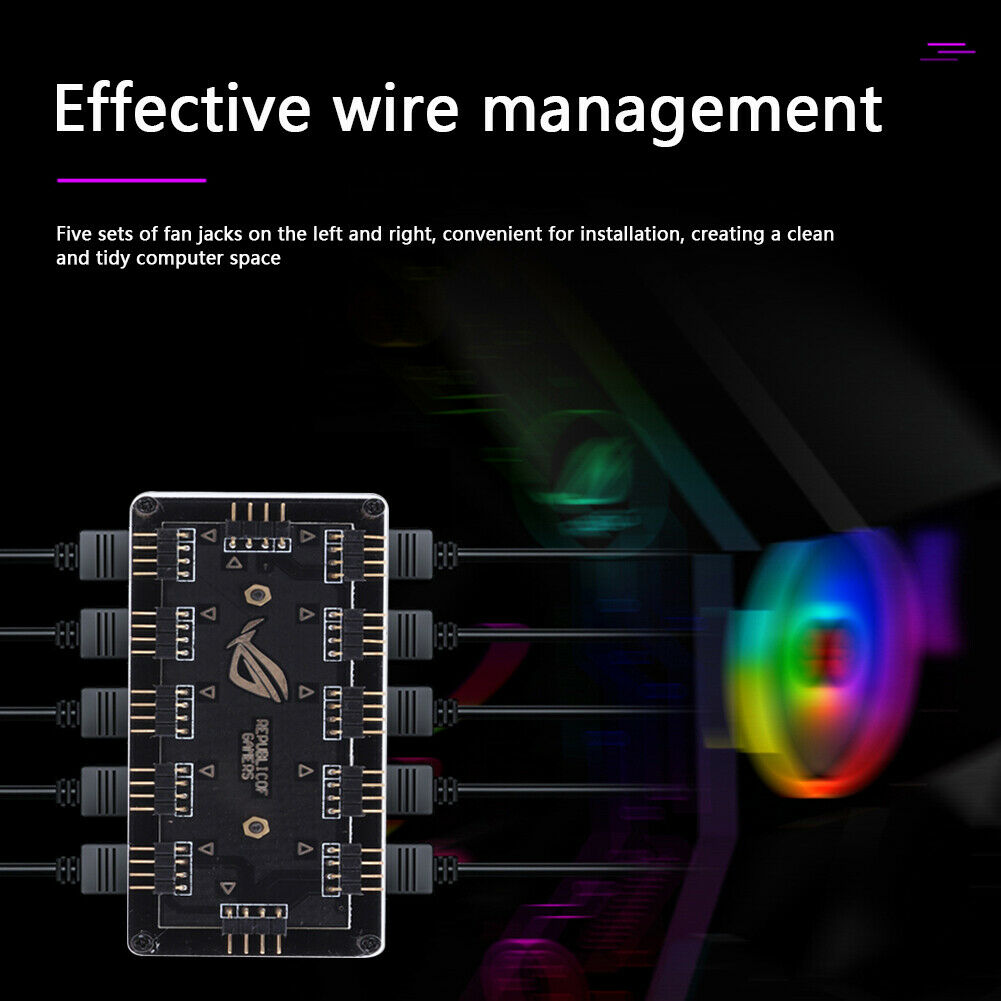 12V 4Pin 1 To 10 RGB Fan HUB PC LED Strip Light Cooler Splitter for AURA MSI