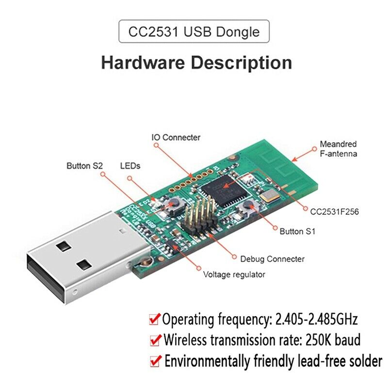 CC2531 Sniffer USB Dongle Protocol Analyzer+Bluetooth 4.0 CC2540 Zigbee CC2531J9