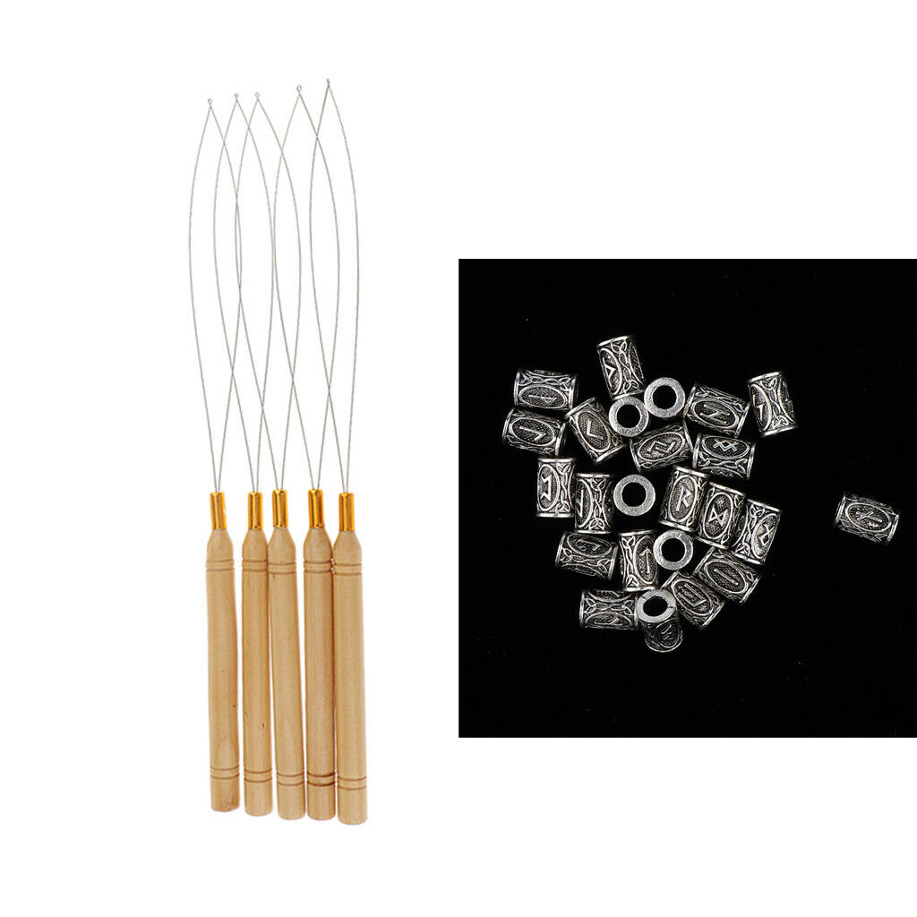 Retro Norse Viking Tunes Dreadlocks Hair Tube Beads 5x Crochet Hooks Loop