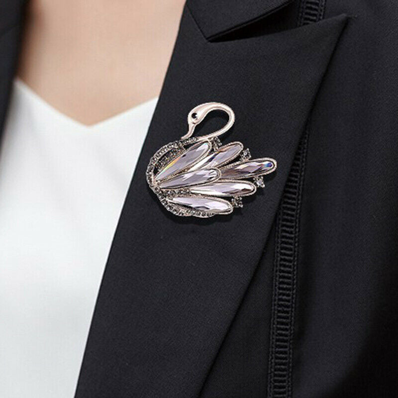 1pc Rhinestone Crystal Swan Pins and Brooches for Women Swan Animal Broo.l8