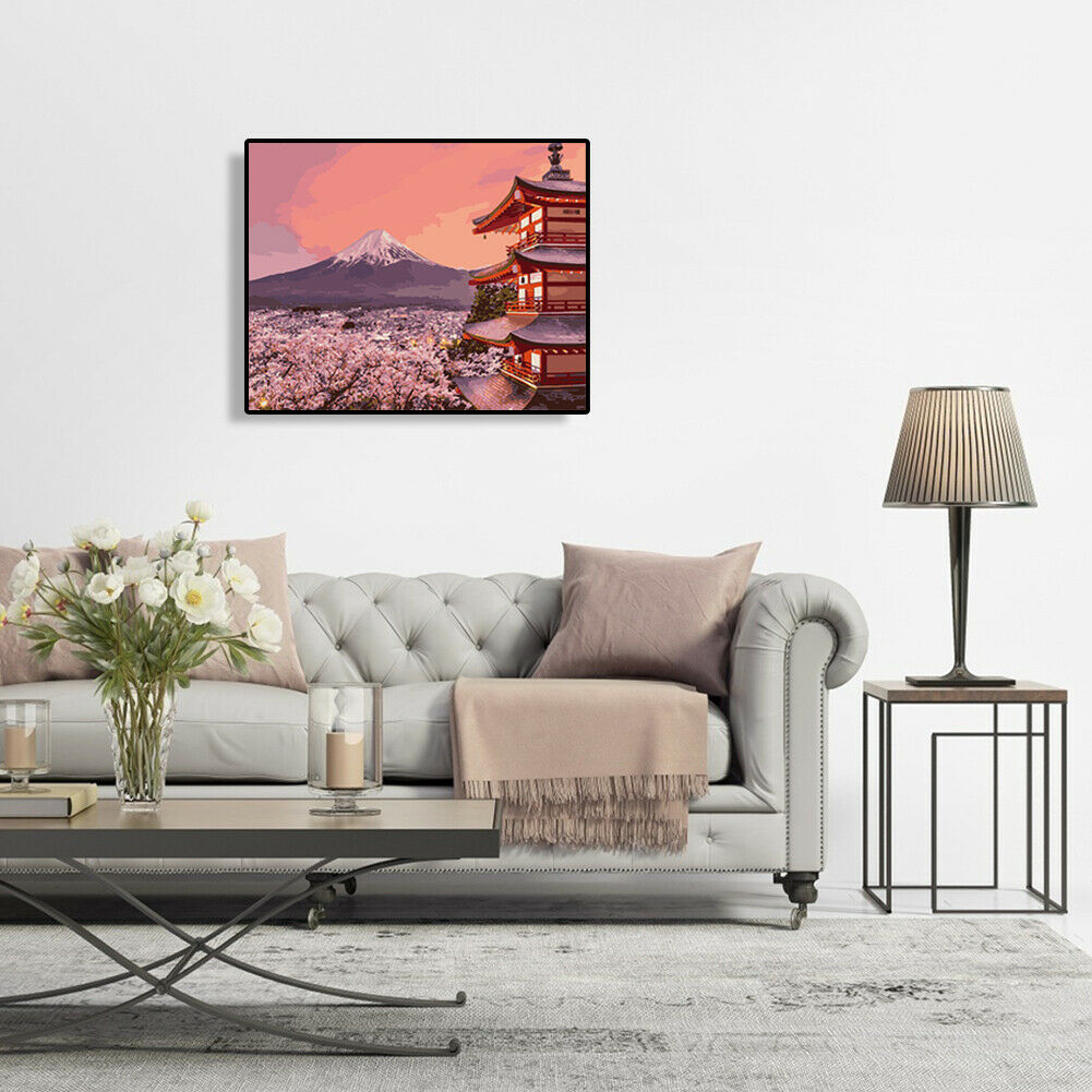 DIY Digital Oil Painting By Numbers Kit Flower Tower Canvas Drawing Picture @