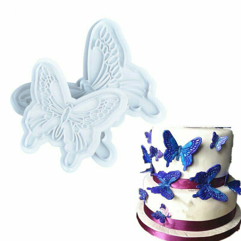 2Pcs/Set Butterfly Cake Fondant Sugarcraft Mould Cookie Plunger Cutter Mo.l8