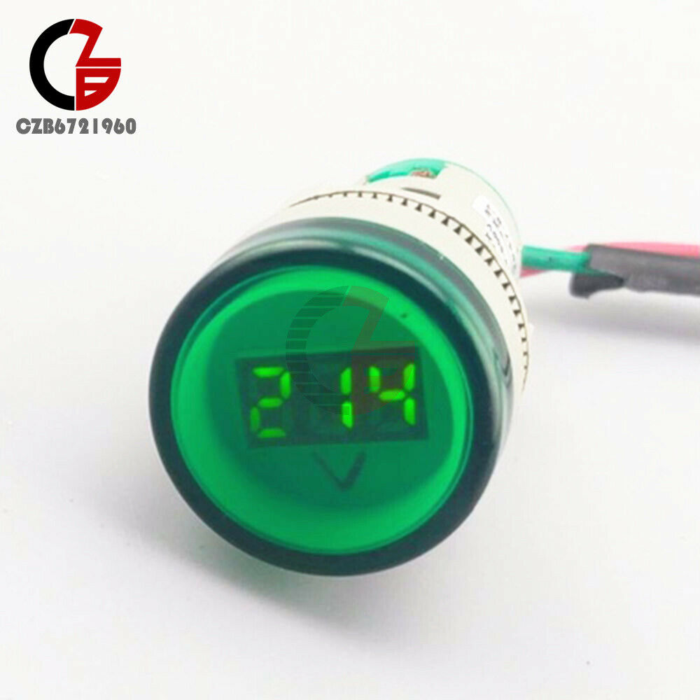 Green 22mm AC60-500V LED Voltmeter Voltage Meter Indicator Pilot Light Display