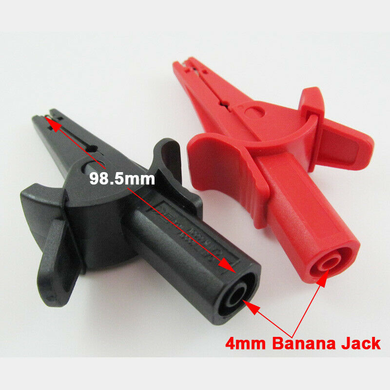 2pcs Long Jaw Safety Alligator Clip to 4mm Banana Female Insulated Test Clip