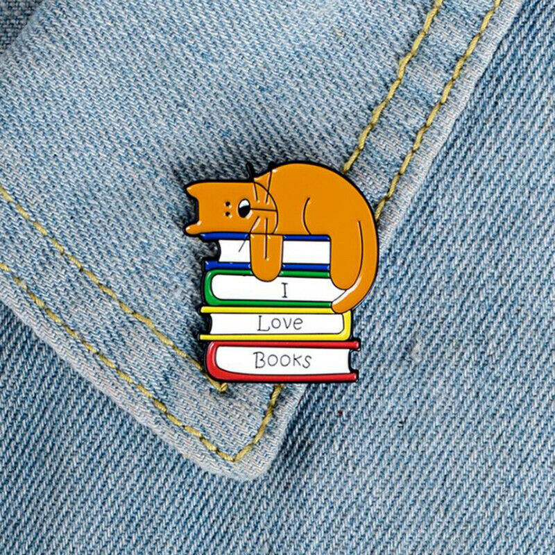 Enamel Cartoon Cat Book Brooch Pins Decoration Bag Clothes Corsage Badge Jew Qx