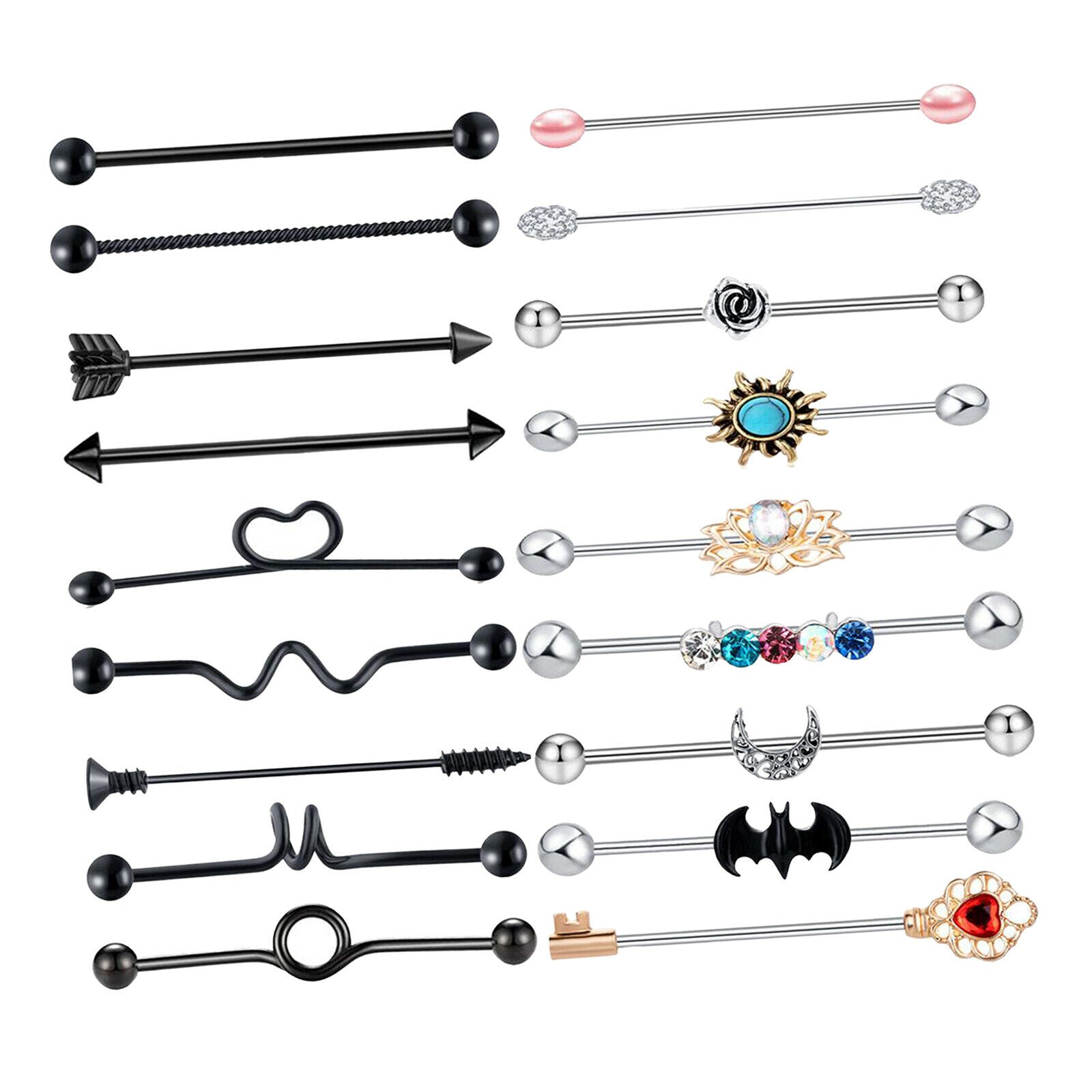 18pcs 1.6mm 14G Stainless Steel Industrial Barbell Earrings 38mm 1 1/2