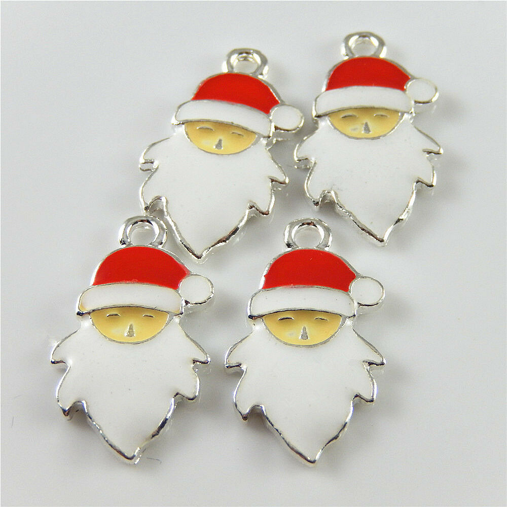 10 Santa Claus Enamel Charms Christmas Alloy Pendant Xmas Jewelry Crafts 24x14mm