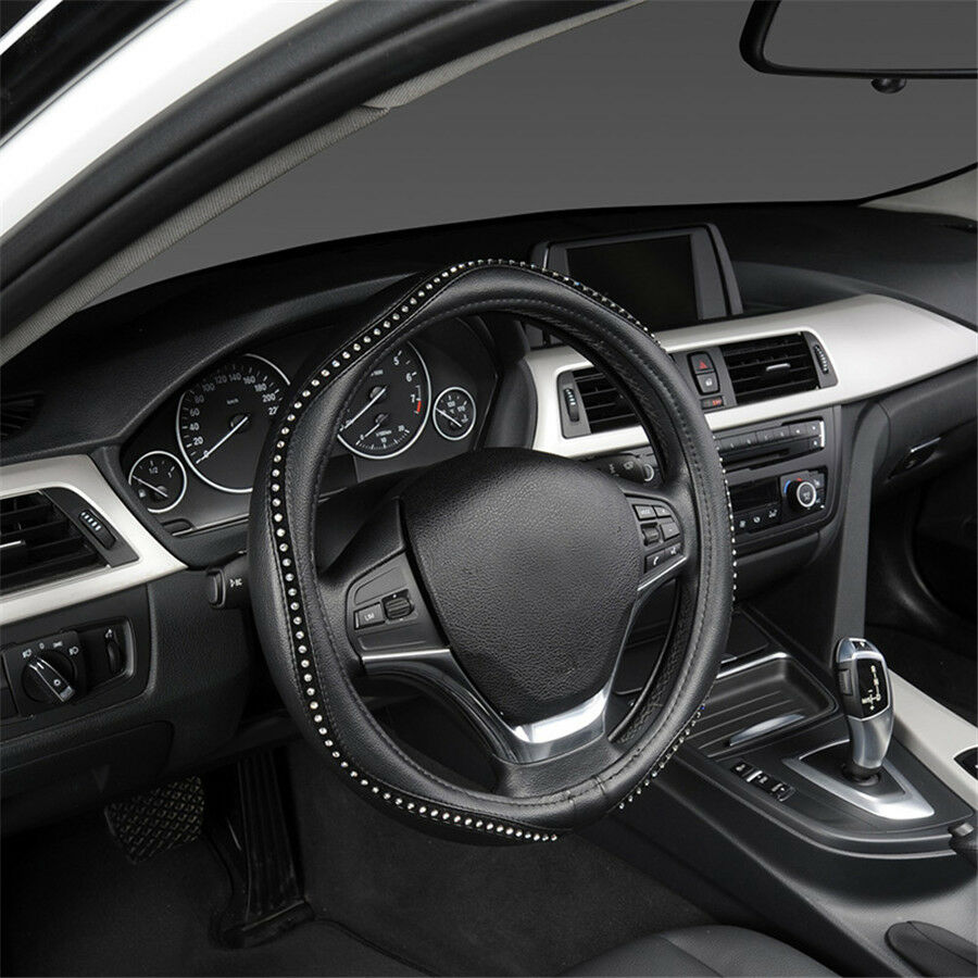 Fashion Car-styling Auto Steering Wheel Covers Anti-Slip Black w/ Luxury Crystal