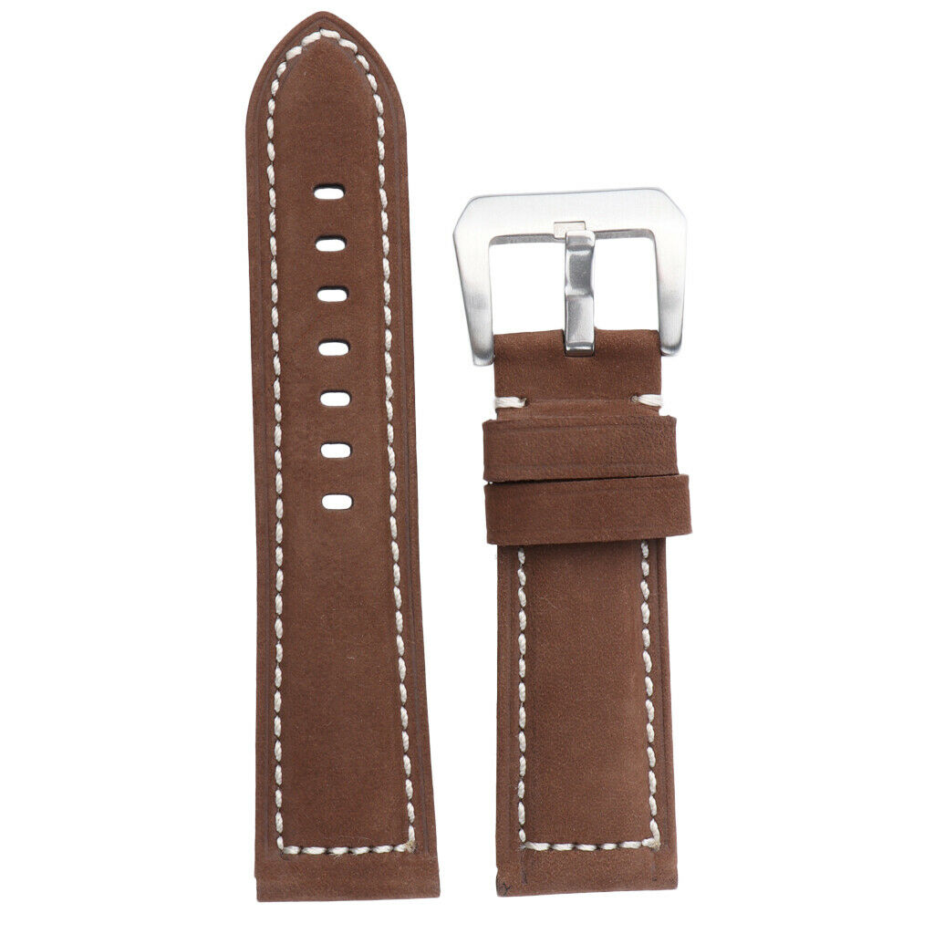 Men PU Leather Watch Band Wristwatch band Strap Replacement 24mm Dark brown