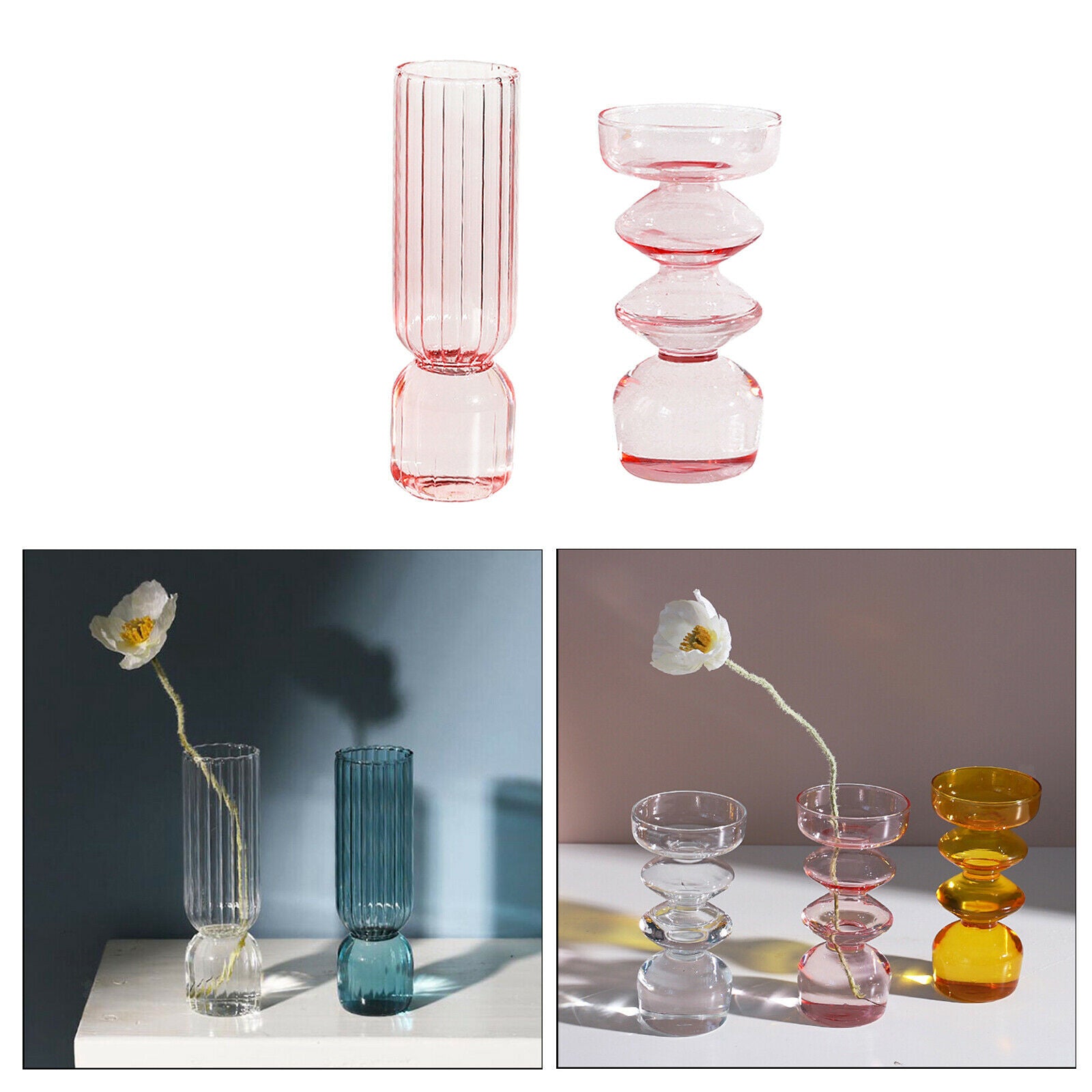 2x Modern Art Clear Glass Vase Tabletop Container Floral Pot Home Decor